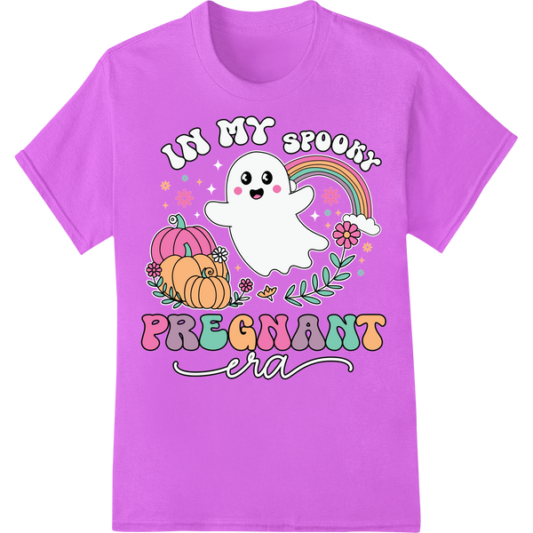 Adorable Ghost Mom-to-Be | Spooky Pregnant Era DTF Print on purple shirt - SUPERDTF-DTF Prints-DTF Transfers-Custom DTF Prints