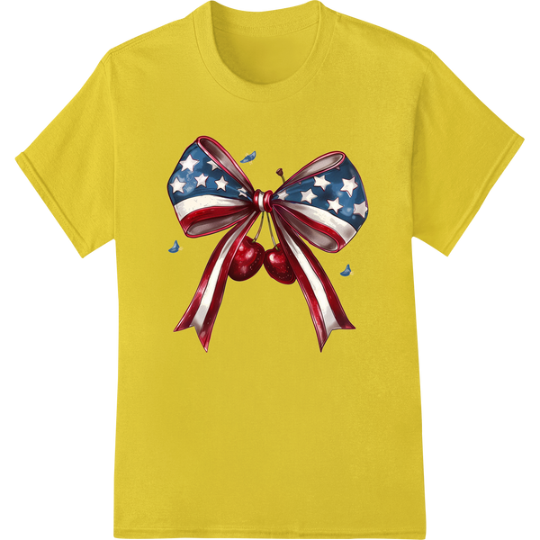 Patriotic Bow DTF Print: Celebrate the 4th in Style on yellow shirt - SUPERDTF-DTF Prints-DTF Transfers-Custom DTF Prints