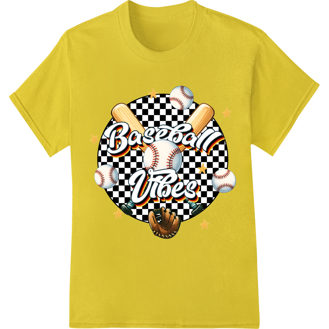 Eye-Catching 'Baseball Vibes' DTF Print Heat Transfer on yellow shirt - SUPERDTF-DTF Prints-DTF Transfers-Custom DTF Prints