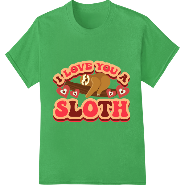 Adorable 'I Love You a Sloth' Valentine's Day DTF Print on green shirt - SUPERDTF-DTF Prints-DTF Transfers-Custom DTF Prints