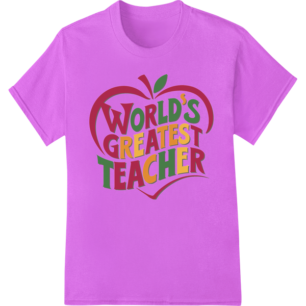 World's Greatest Teacher Apple DTF Print Heat Transfer on purple shirt - SUPERDTF-DTF Prints-DTF Transfers-Custom DTF Prints