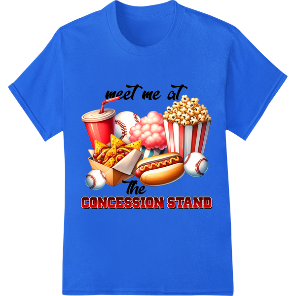 Meet Me at the Concession Stand: Baseball Food DTF Print on blue shirt - SUPERDTF-DTF Prints-DTF Transfers-Custom DTF Prints