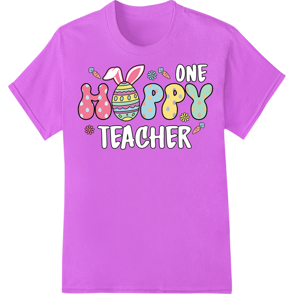 Adorable 'Happy Teacher One' Easter DTF Print Heat Transfer on purple shirt - SUPERDTF-DTF Prints-DTF Transfers-Custom DTF Prints