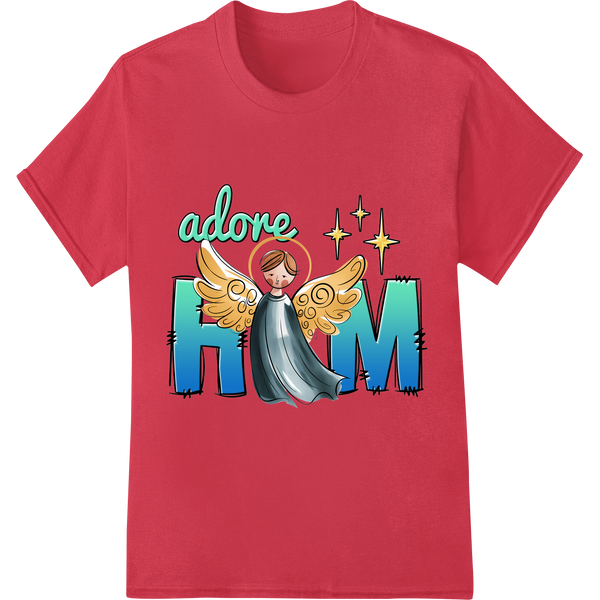 Adorable Angel 'Adore' Christian Christmas DTF Print on red shirt - SUPERDTF-DTF Prints-DTF Transfers-Custom DTF Prints