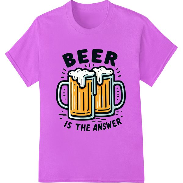 Witty 'BEER IS THE ANSWER' DTF Print | Funny Beer Design on purple shirt - SUPERDTF-DTF Prints-DTF Transfers-Custom DTF Prints