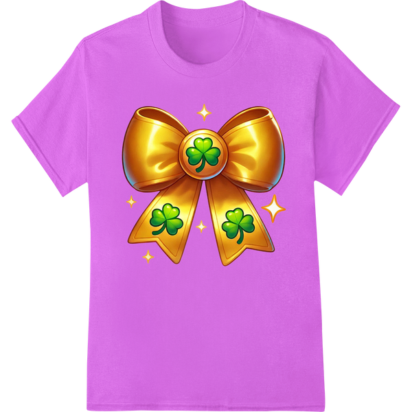 Shimmering Gold Bow with Lucky Shamrocks St. Patrick's Day on purple shirt - SUPERDTF-DTF Prints-DTF Transfers-Custom DTF Prints