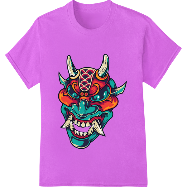 Fierce Oni Demon Mask Heat Transfer - Vivid Colors enhanced with professional t shirt prints