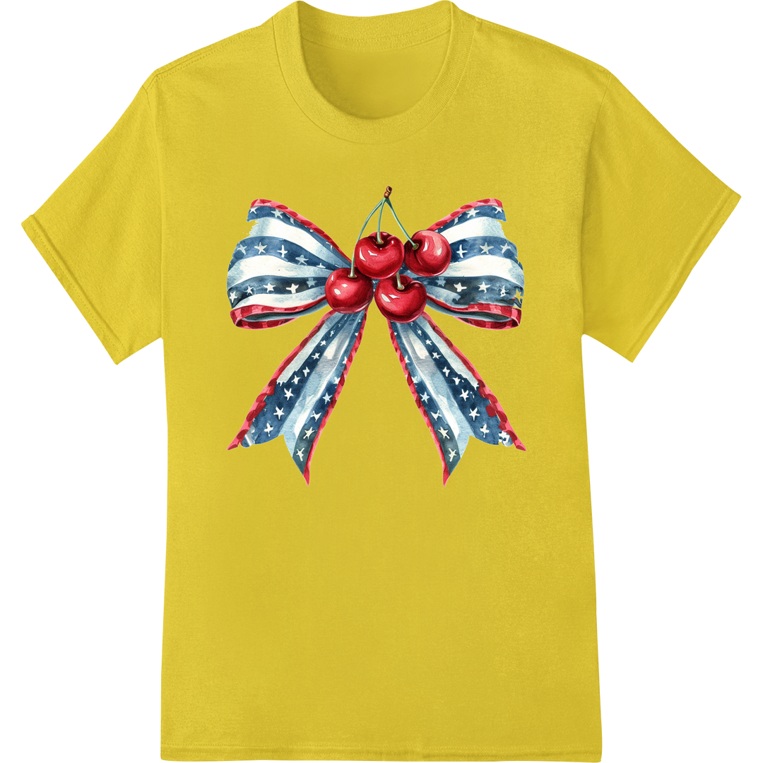 Patriotic Star-Spangled Bow DTF Print for 4th of July Style on yellow shirt - SUPERDTF-DTF Prints-DTF Transfers-Custom DTF Prints