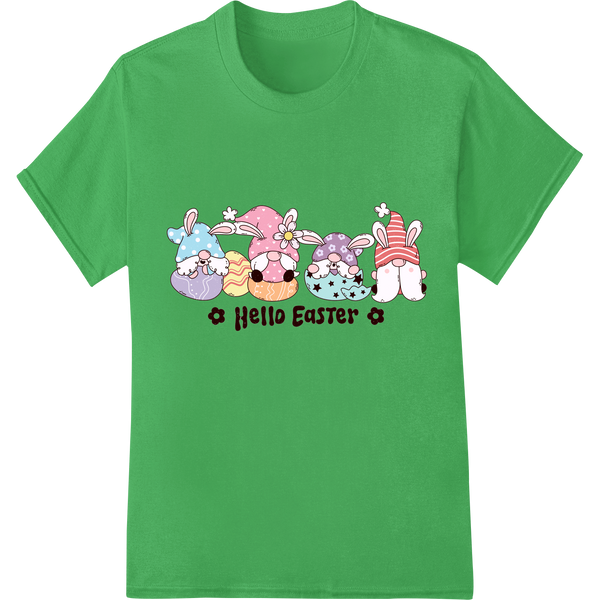 Adorable Groovy Easter Gnomes & Bunnies - Fun DTF Print on green shirt - SUPERDTF-DTF Prints-DTF Transfers-Custom DTF Prints