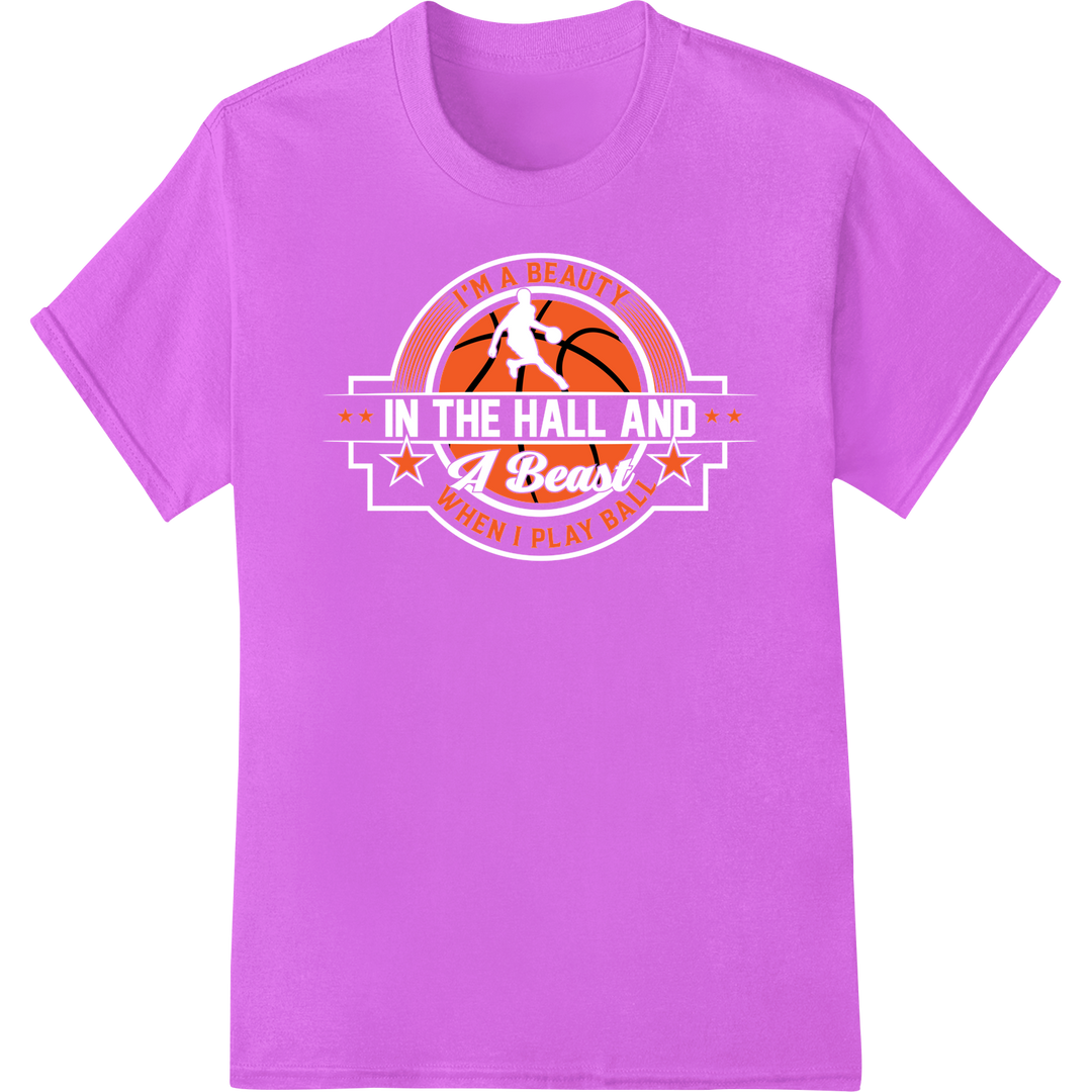 Basketball Beauty: Motivational DTF Print Heat Transfer on purple shirt - SUPERDTF-DTF Prints-DTF Transfers-Custom DTF Prints