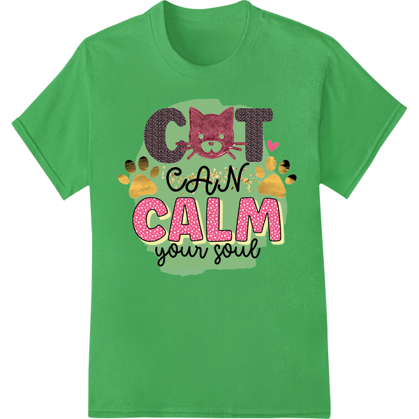 Cutting-edge innovative apparel printing featured on Cat Calm Your Soul: Cute Feline Design Promotes Peace