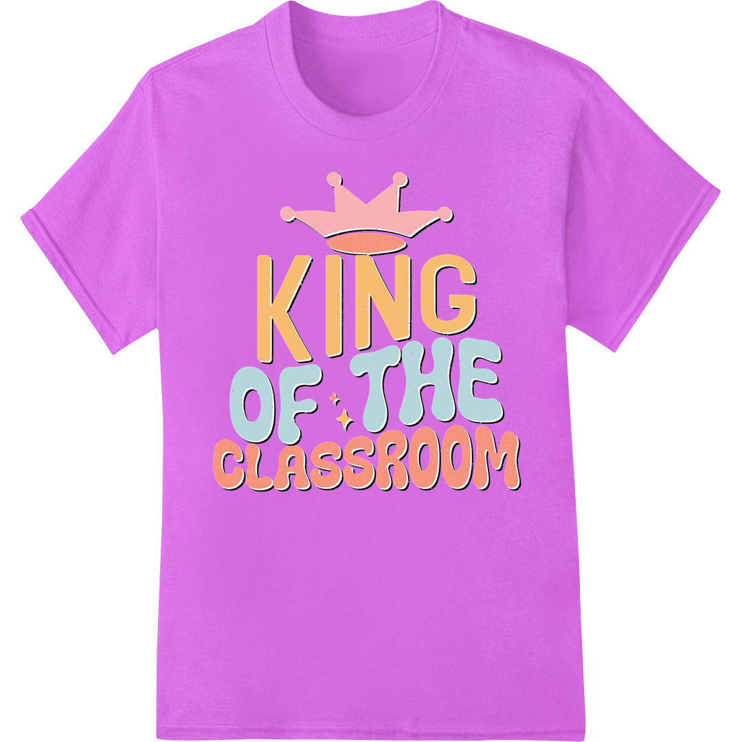 Reign Supreme: Vintage 'King of the Classroom' DTF Print on purple shirt - SUPERDTF-DTF Prints-DTF Transfers-Custom DTF Prints