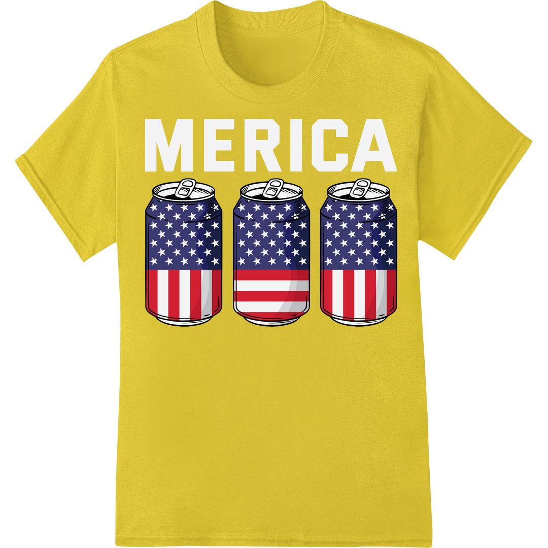 Patriotic Beer Cans: Celebrate Freedom with Friends on yellow shirt - SUPERDTF-DTF Prints-DTF Transfers-Custom DTF Prints