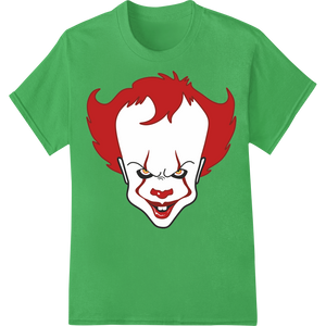 Terrifying Clown Face Heat Transfer for Halloween Apparel featuring professional high-quality t-shirt printing