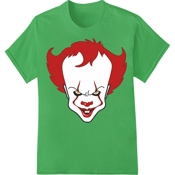 Terrifying Clown Face Heat Transfer for Halloween Apparel featuring professional high-quality t-shirt printing