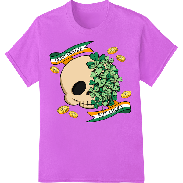 Spooky Lucky Skeleton Clover St. Patrick's Day DTF Print on purple shirt - SUPERDTF-DTF Prints-DTF Transfers-Custom DTF Prints