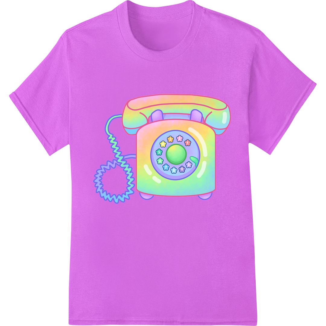 Retro 90s Telephone DTF Print Heat Transfer | Colorful Nostalgia on purple shirt - SUPERDTF-DTF Prints-DTF Transfers-Custom DTF Prints