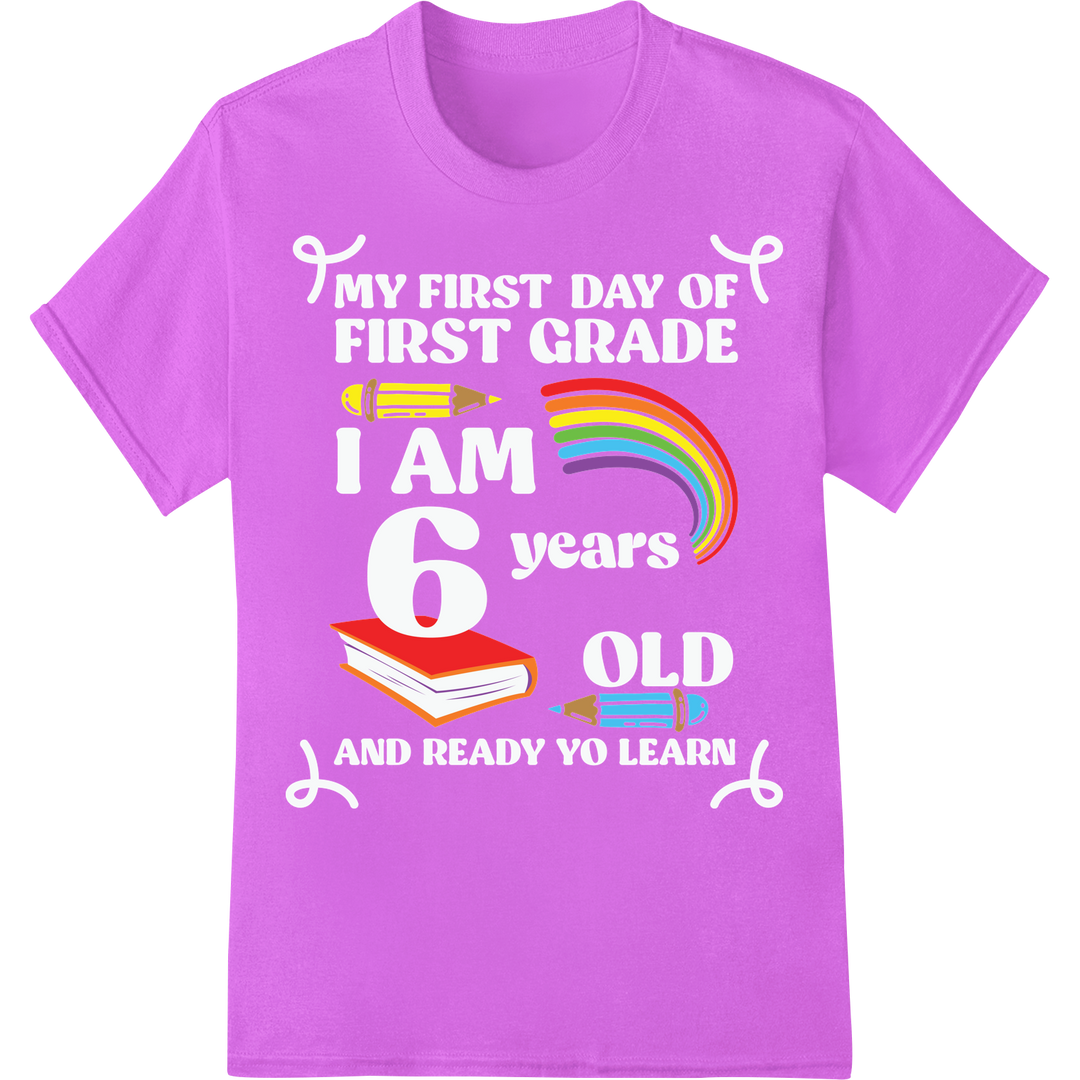 Vibrant Teacher's Rainbow: Fun DTF Print Heat Transfer on purple shirt - SUPERDTF-DTF Prints-DTF Transfers-Custom DTF Prints