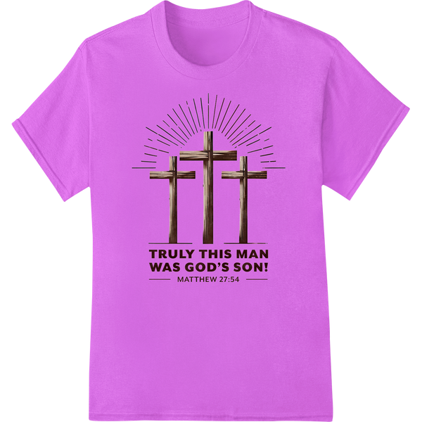 Rustic Crosses DTF Print: "Truly this man was God's Son" on purple shirt - SUPERDTF-DTF Prints-DTF Transfers-Custom DTF Prints