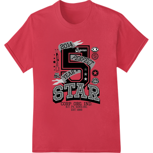 Retro 5 Year Star Varsity Heat Transfer - Super DTF Print showcasing advanced custom apparel technology