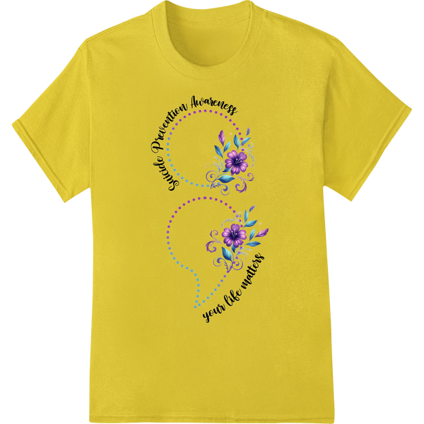 Suicide Prevention Awareness Purple Flowers DTF Transfer on yellow shirt - SUPERDTF-DTF Prints-DTF Transfers-Custom DTF Prints