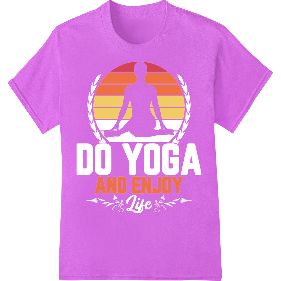 Embrace Mindfulness: Yoga Sunset Silhouette DTF Print on purple shirt - SUPERDTF-DTF Prints-DTF Transfers-Custom DTF Prints