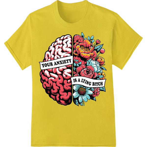 Bold Floral Brain Mental Health Awareness DTF Print Transfer on yellow shirt - SUPERDTF-DTF Prints-DTF Transfers-Custom DTF Prints