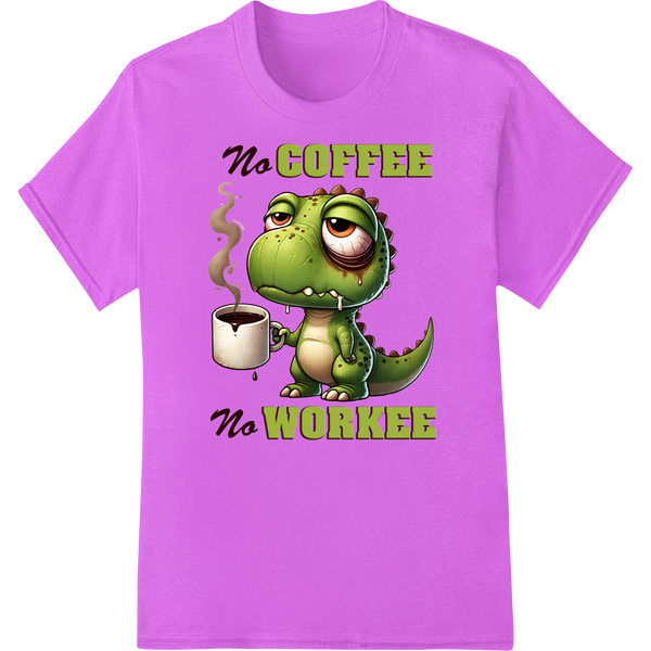 Dinosaur Needs Coffee Funny Animal DTF Print Heat Transfer on purple shirt - SUPERDTF-DTF Prints-DTF Transfers-Custom DTF Prints