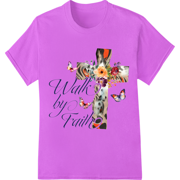 Innovative DTF printing technology design on Walk by Faith: Floral Cross Abstract Heat Transfer