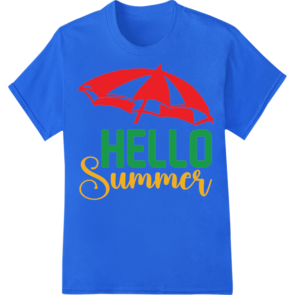 Vibrant 'HELLO Summer' Umbrella DTF Print Heat Transfer on blue shirt - SUPERDTF-DTF Prints-DTF Transfers-Custom DTF Prints