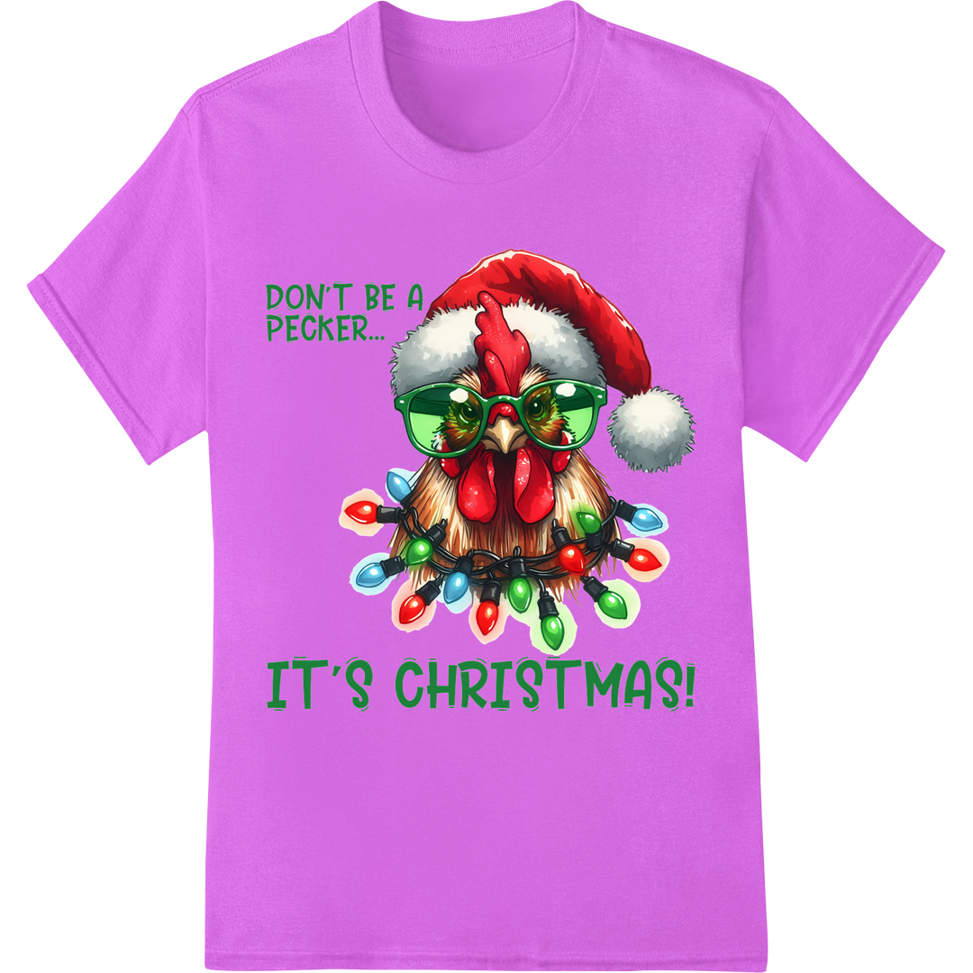 Festive Christmas Rooster DTF Print - Funny Animal Design on purple shirt - SUPERDTF-DTF Prints-DTF Transfers-Custom DTF Prints