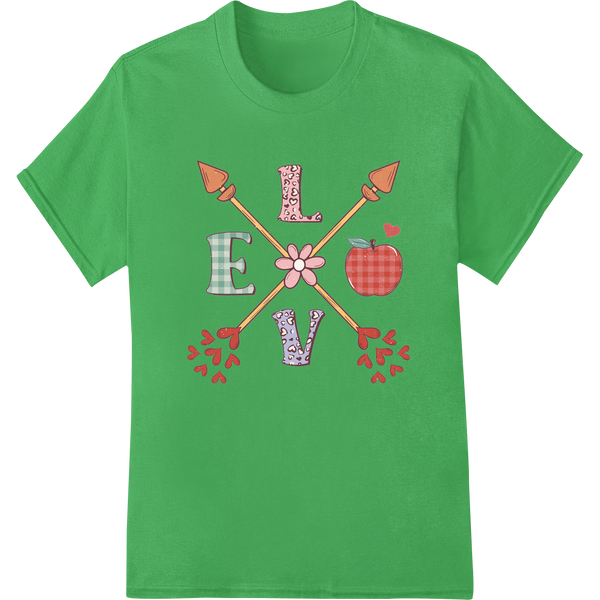 Adorable Teacher Valentine's Love DTF Print Heat Transfer on green shirt - SUPERDTF-DTF Prints-DTF Transfers-Custom DTF Prints