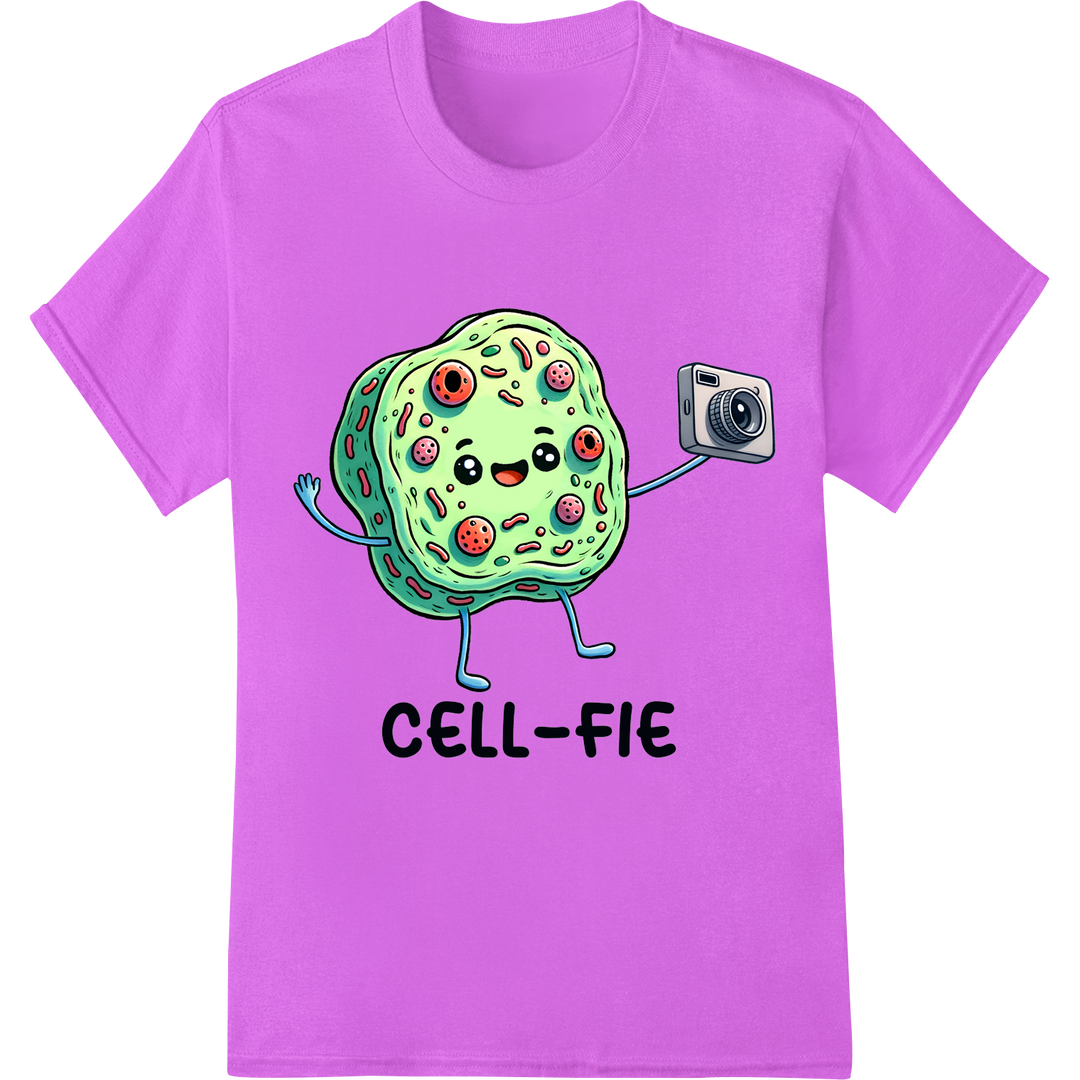 Capture the Fun Side of Biology with This 'Cell-fie' Print! on purple shirt - SUPERDTF-DTF Prints-DTF Transfers-Custom DTF Prints