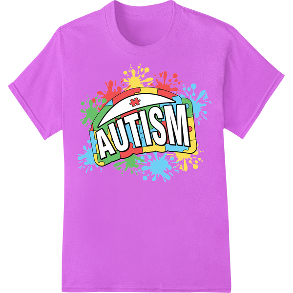 Vibrant Autism Awareness DTF Print Heat Transfer on purple shirt - SUPERDTF-DTF Prints-DTF Transfers-Custom DTF Prints