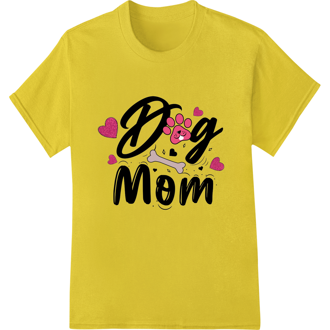 Adorable "Dog Mom" Heat Transfer Print for Proud Pet Parents on yellow shirt - SUPERDTF-DTF Prints-DTF Transfers-Custom DTF Prints