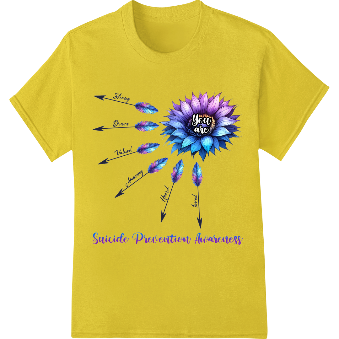 Lotus of Hope: Suicide Awareness Heat Transfer Print on yellow shirt - SUPERDTF-DTF Prints-DTF Transfers-Custom DTF Prints