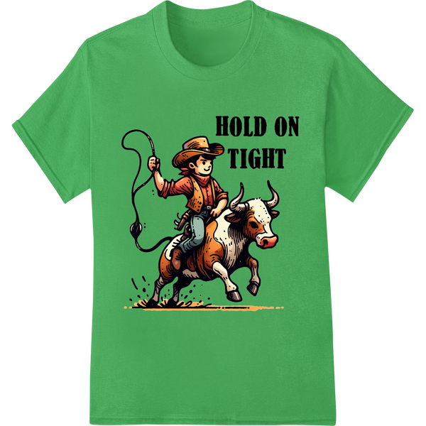 Sassy Cowgirl Rides Wild in Vibrant Rodeo Heat Transfer Print on green shirt - SUPERDTF-DTF Prints-DTF Transfers-Custom DTF Prints