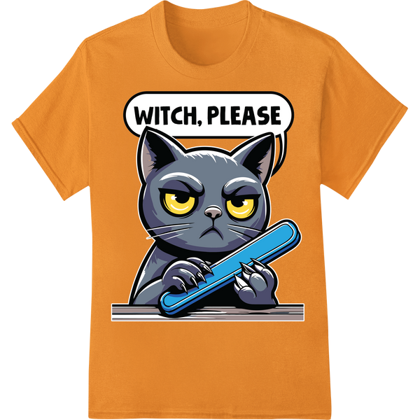 Sassy 'Witch, Please' Cat DTF Print Heat Transfer on orange shirt - SUPERDTF-DTF Prints-DTF Transfers-Custom DTF Prints