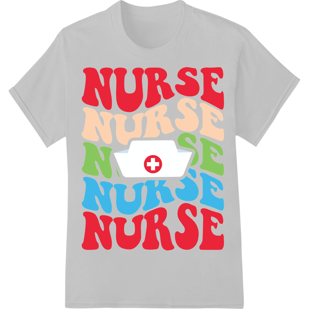 Retro 'NURSE' Typography Christmas DTF Print Heat Transfer on white shirt - SUPERDTF-DTF Prints-DTF Transfers-Custom DTF Prints