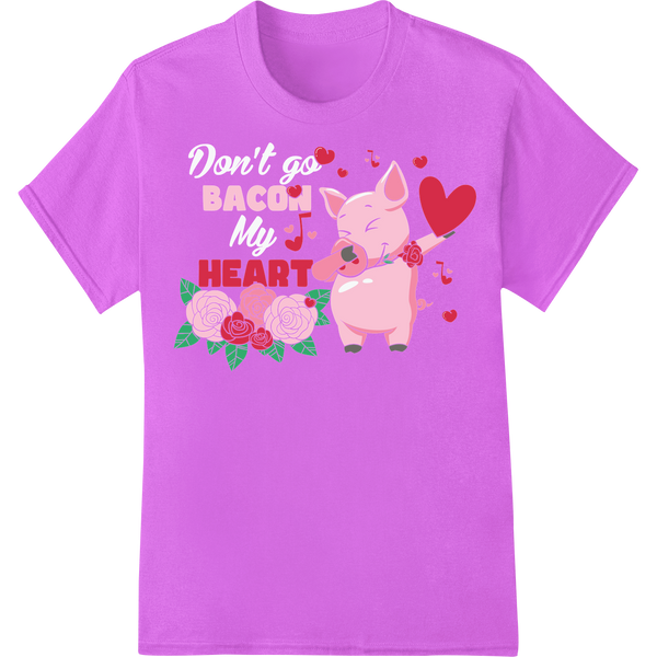 Adorable 'Bacon Heart' Pig Valentine's Day DTF Print on purple shirt - SUPERDTF-DTF Prints-DTF Transfers-Custom DTF Prints