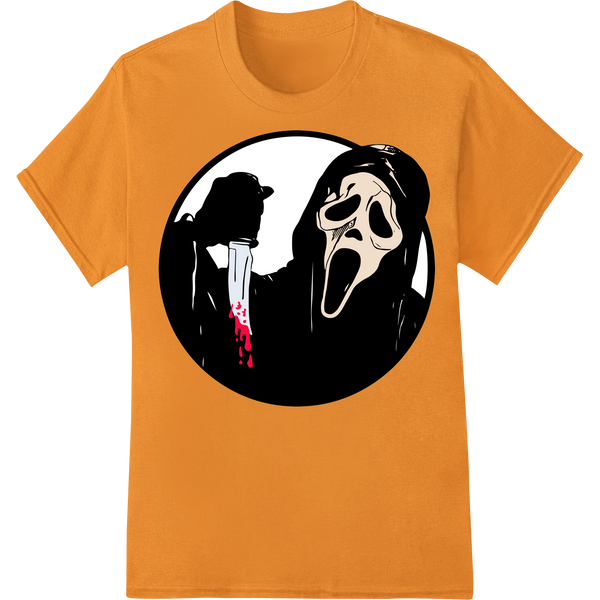 Ghostface DTF Print - Scream in Style This Halloween on orange shirt - SUPERDTF-DTF Prints-DTF Transfers-Custom DTF Prints