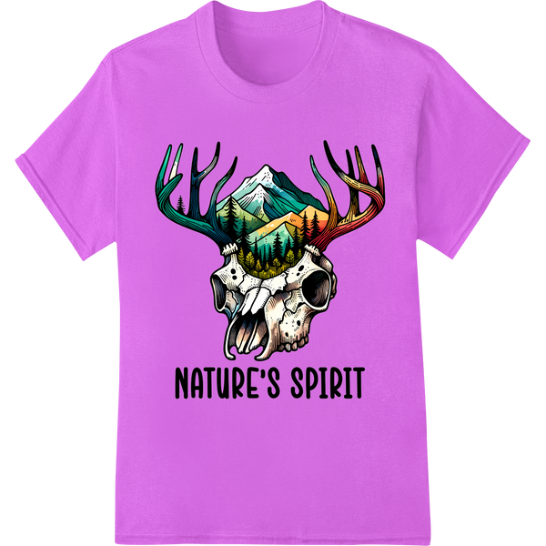 Nature's Spirit: Vibrant Deer Skull DTF Print Heat Transfer on purple shirt - SUPERDTF-DTF Prints-DTF Transfers-Custom DTF Prints