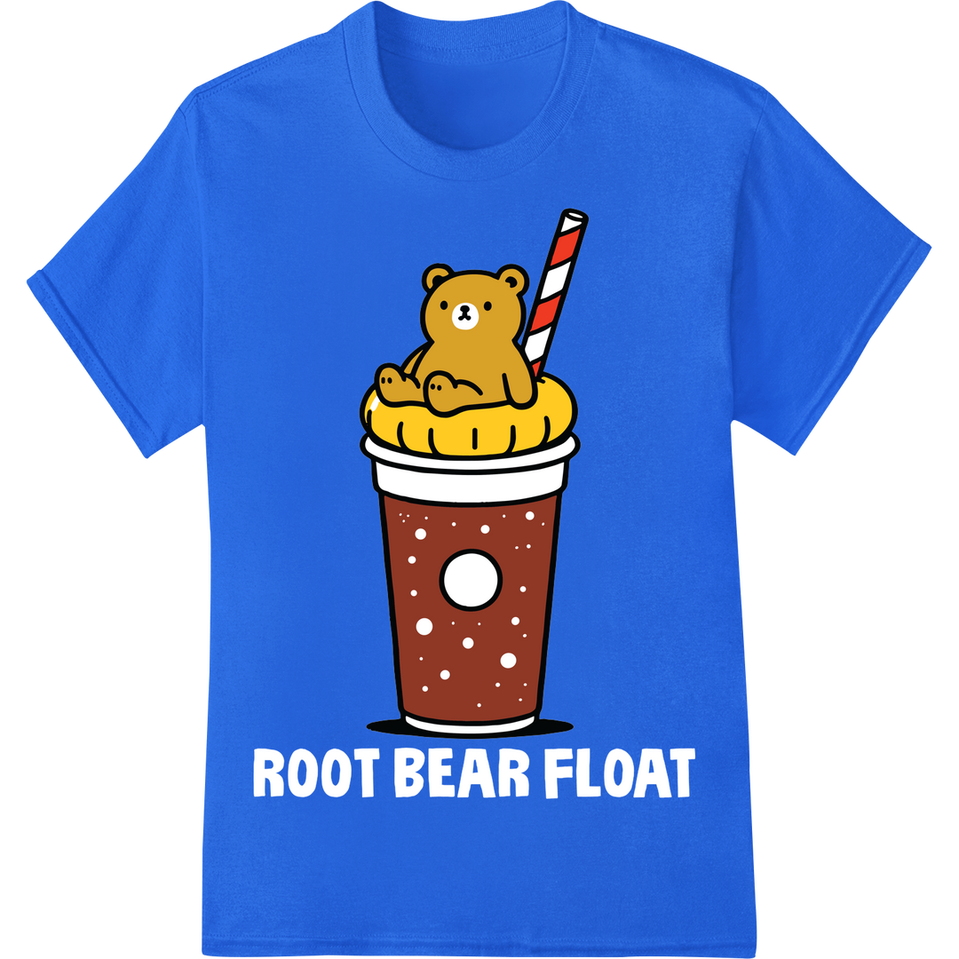 Adorable Teddy Bear Sipping a Drink - Cute Animal DTF Print on blue shirt - SUPERDTF-DTF Prints-DTF Transfers-Custom DTF Prints