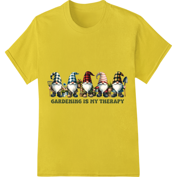 Adorable Gnome Gardening Therapy DTF Print Heat Transfer on yellow shirt - SUPERDTF-DTF Prints-DTF Transfers-Custom DTF Prints