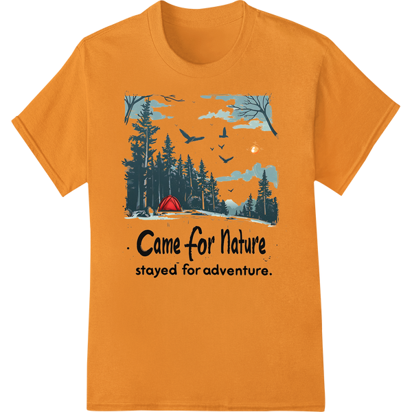 Rustic Camping Adventure DTF Transfer Print | Outdoor Tee on orange shirt - SUPERDTF-DTF Prints-DTF Transfers-Custom DTF Prints