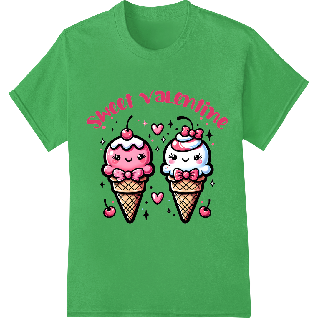 Sweet Valentine: Adorable Ice Cream Love DTF Print Transfer on green shirt - SUPERDTF-DTF Prints-DTF Transfers-Custom DTF Prints