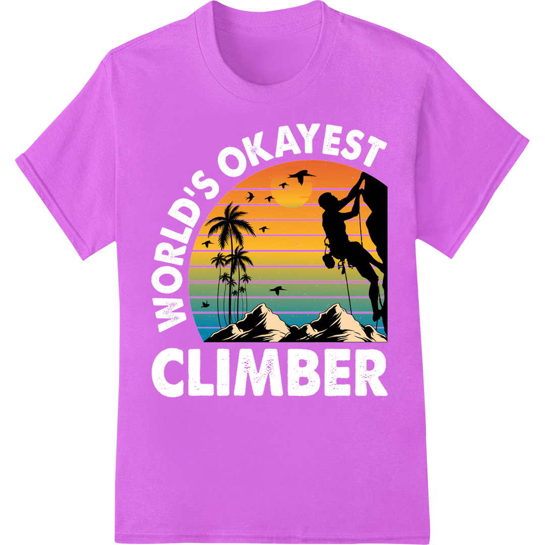 Sunset Mountain Climber Silhouette DTF Print Heat Transfer on purple shirt - SUPERDTF-DTF Prints-DTF Transfers-Custom DTF Prints