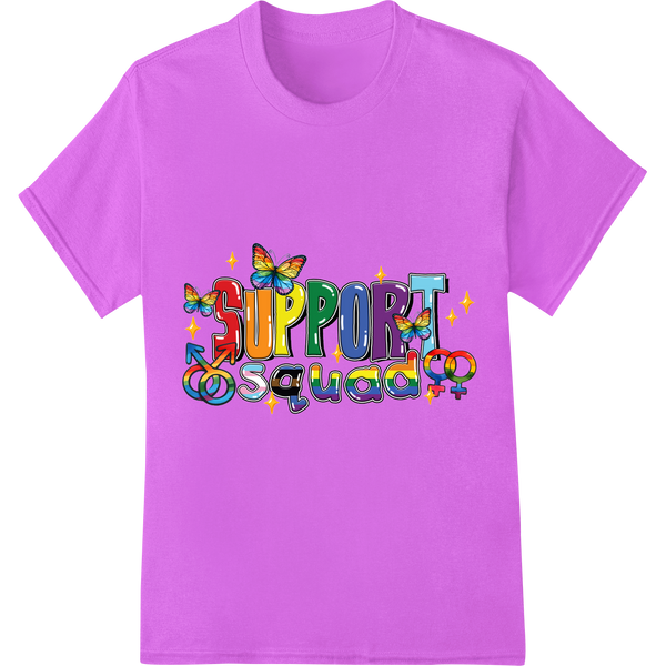 Vibrant 'SUPPORT Squad' LGBT Pride DTF Print Heat Transfer on purple shirt - SUPERDTF-DTF Prints-DTF Transfers-Custom DTF Prints