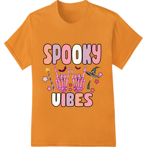 Spooky Vibes: Punk Rock Skeleton Hand Halloween Heat Transfer enhanced with professional high-quality t-shirt printing