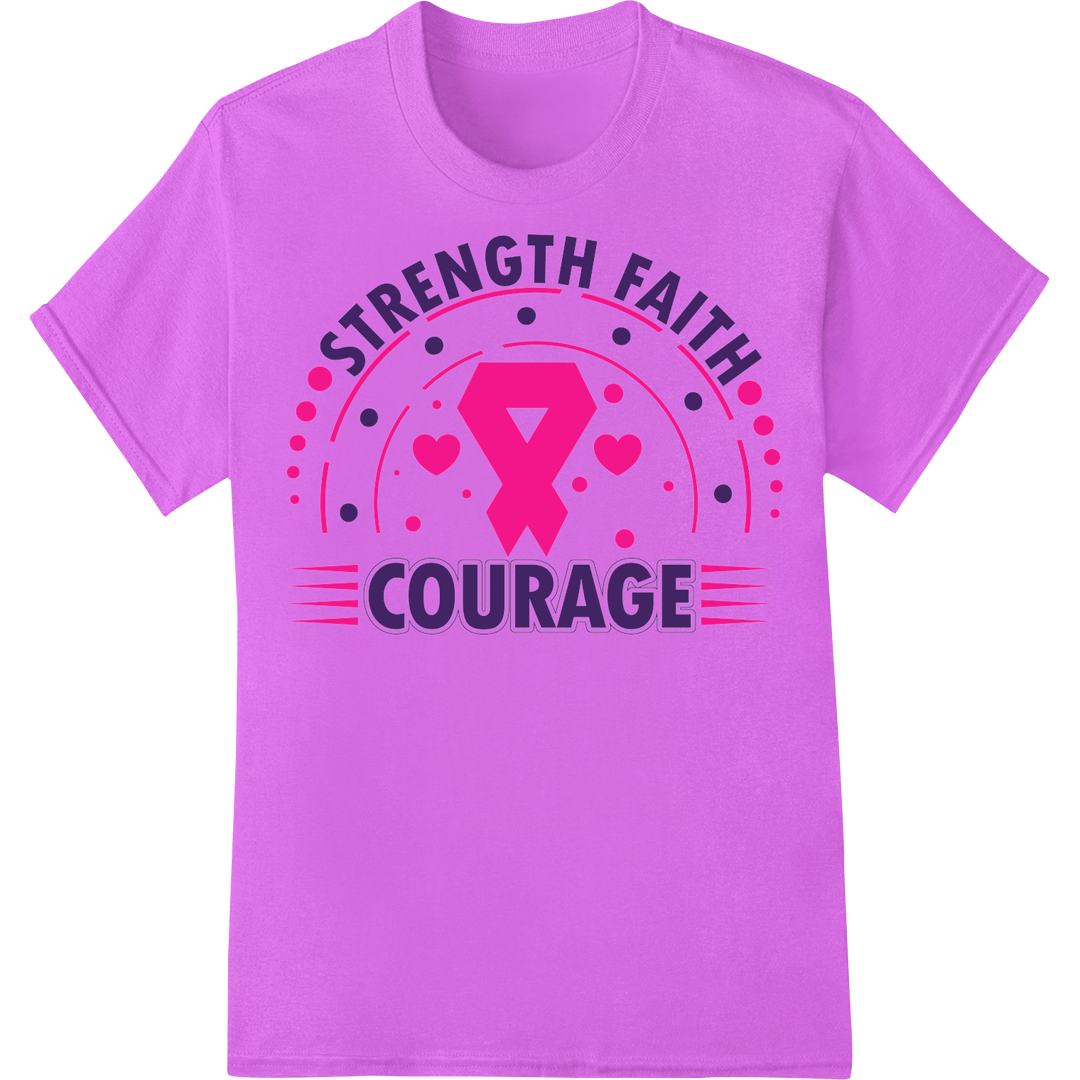 Strength Faith Courage Breast Cancer Awareness Ribbon DTF Print on purple shirt - SUPERDTF-DTF Prints-DTF Transfers-Custom DTF Prints